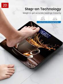 1 pieza Báscula electrónica con pantalla LED, Báscula de baño digital plana 2D con diseño de salpicadura de café, Plataforma de pesaje decorativa - Adecuada para uso a largo plazo, Cumple con las necesidades de pesaje del hogar, Utiliza pilas AAA (Pilas no incluidas) - Multicolor - Ver 8