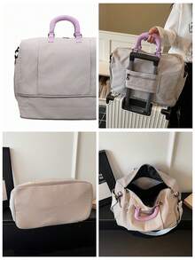 Korean Style Minimalist Large Capacity Travel Bag For Women, Bright Color Sports Gym Bag, Shoulder Handbag, Suitcase, Soft & Fashionable Travel Bag With Shoe Compartment, Foldable & Expandable, Suitable For College Students, Commuting, Travel - Multicolor - View 10