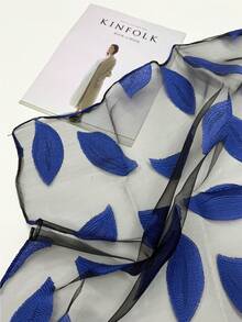 1pc Leaf Pattern Long Lightweight Scarf, Fashionable Accessory For Spring/Summer Vacation, Travel, Photo Shoot, Versatile For Women,Beach,Holiday,Accessories - Blue - View 5