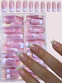 120片长方形极简法式假指甲，提升你的时尚感，适合女性和女孩DIY - 彩色 - 查看 1