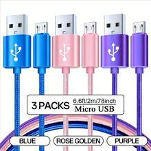 Kabel Charger Micro USB, 3 Paket (3,3 kaki/6,6 kaki/10 kaki) untuk Charger Android Micro USB ke USB A, Kabel Jalinan Nilon, Kompatibel dengan Galaxy S6 S7 Edge Note 5, Kindle, dan Lainnya - Merah - MultiWarna - View 18