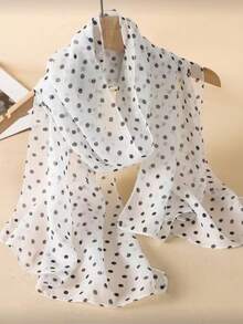 1 chiếc khăn choàng cổ nữ thanh lịch, tối giản, cổ điển, chất liệu chiffon in họa tiết chấm bi, mỏng nhẹ, thoáng khí, thích hợp dùng che nắng, làm phụ kiện, đi nghỉ mát. - trắng - Xem 1