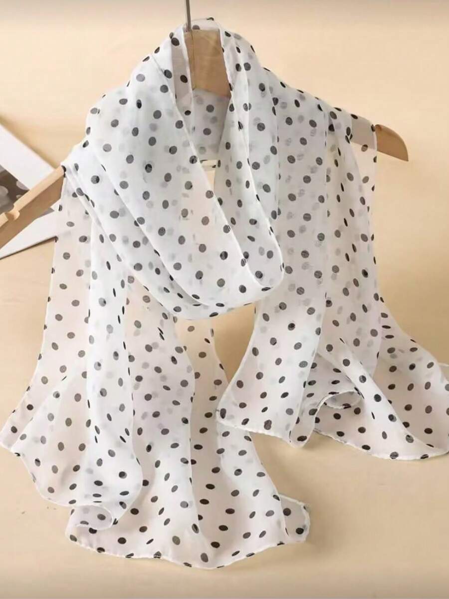 1 chiếc khăn choàng cổ nữ thanh lịch, tối giản, cổ điển, chất liệu chiffon in họa tiết chấm bi, mỏng nhẹ, thoáng khí, thích hợp dùng che nắng, làm phụ kiện, đi nghỉ mát. - trắng - Xem 1
