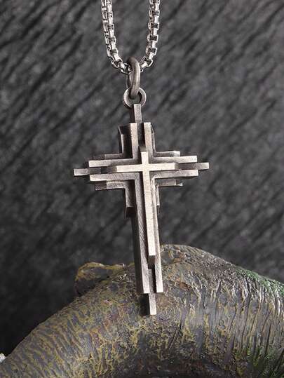 1pc New Fashion Retro Cross Pendant Necklace Men And Women Hip-Hop Personalized Pendant High-End Niche Accessories Party Gift