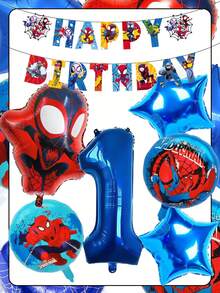 Bộ 7 bóng bay tráng bạc chủ đề Người Nhện Marvel, gồm một bóng bay cỡ lớn 32 inch, trang trí tiệc siêu anh hùng, sinh nhật, đồ dùng cho trẻ em, bóng bay tiệc siêu anh hùng, trang trí khai trương trung tâm thương mại. - Xem 1