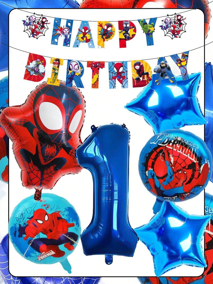 Bộ 7 bóng bay tráng bạc chủ đề Người Nhện Marvel, gồm một bóng bay cỡ lớn 32 inch, trang trí tiệc siêu anh hùng, sinh nhật, đồ dùng cho trẻ em, bóng bay tiệc siêu anh hùng, trang trí khai trương trung tâm thương mại. - Xem 1