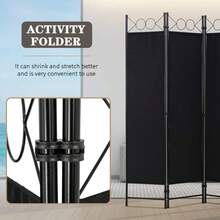 4 Panel Room Divider 6FT Steel Frame Screen Folding Privacy Divider Freestanding Partition For Home Office Bedroom, Black - 黑色 - 查看 3