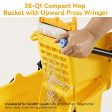 Tribesigns 38 Qt Commercial Mop Bucket With Side Press Wringer On Wheels, Including Wet Floor Caution Sign, 1 Heavy Duty Industrial Mop, 1 Mop Head Replacement And A Pair Of Gloves - Mops & Bucket Sets - 查看 7