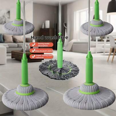 Vadrouille autotournante sans fil et sans vis, avec un manche en plastique/métal durable - sans électricité requise, tête de vadrouille lavable et réutilisable, convient pour le nettoyage des sols dans les chambres, salles de bains, cuisines, salons et surfaces multifonctionnelles | Outils de nettoyage modernes | Très efficace pour éliminer les taches.