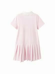 Balabala Vestido de verano para niñas 2026, estilo polo de línea A, look universitario dulce, mezcla suave de algodón, uso cómodo para todos los días - blanco rojo - Ver 5