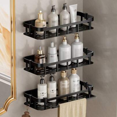 1/2pcs Bathroom Shelf Set, Rust-Proof Polished Metal Wall-Mounted Shower Storage Rack, Space-Saving Shampoo And Conditioner Organizer, Other Materials