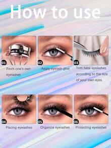 7 Pairs Natural Looking D-Curl Elongated Transparent Stem Criss-Cross False Eyelashes - Black - View 7