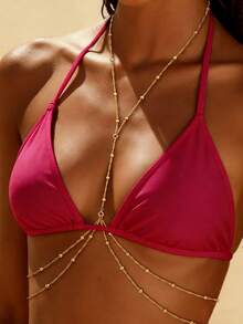 1pc Women's Wavy Beaded Chain Sexy Single Chain Multi-Layer Waist Chain Crossed Bikini Bra Body Jewelry, Summer Resort Style Waist Chain Chest Decor - Chest Chain - View 8