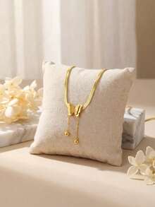 1件18K金时尚精致哑光蝴蝶串珠流苏吊坠项链，搭配精致链条，优雅低调，适合女性日常装饰、服装搭配、约会、派对、节日礼物。 - 金色 - 查看 4