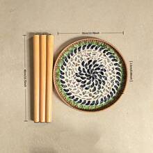 Handwoven Rattan Round Side Table With Mosaic Pattern Desktop, Suitable For Boho Style Home Decor - Multicolor - View 5