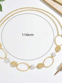 1件波西米亚风夏季沙滩几何圆形仿珍珠时尚女士腰链，百搭优雅吊坠身体链，适合搭配比基尼 - 金色 - 查看 4