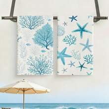 1pc Starfish & Coral Pattern Kitchen Towel/Dishcloth, Cute Style, Quick Drying, Super Absorbent Microfiber Material, Rectangular 40*60CM Digital Printed Pattern, Suitable For Home Kitchen Decor, Outdoor Party Decoration In Summer - Multicolor - View 3