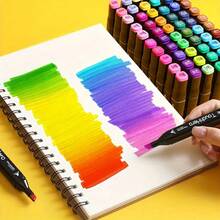 168/120/80/48/36/24 PCS Marker Sets, Dual-Tips, DIY Craft Pens, Watercolor Pens, School Supplies, Professional Permanent Colors, For Painting, Sketching, Coloring, Calligraphy - Ideal For Halloween & Christmas Gifts, Art Lovers, Art Supplies - 34+2 pcs - 查看 3