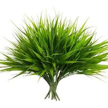 4 ramos de plantas artificiales para exteriores, arbustos de hierba de trigo verde falsa de plástico resistente a los rayos UV para decoración de jardín, porche y ventana - Verde - Ver 2