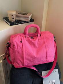 Korean Style Minimalist Large Capacity Travel Bag For Women, Bright Color Sports Gym Bag, Shoulder Handbag, Suitcase, Soft & Fashionable Travel Bag With Shoe Compartment, Foldable & Expandable, Suitable For College Students, Commuting, Travel - Multicolor - View 14