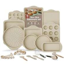 BAKKENMASTE 1-Piece luxe Nonstick Carbon Steel Bakeware - Professional Kitchen Oven Baking Pans with White Silicone Handles and Accessories - Blanco mrmol - Ver 2