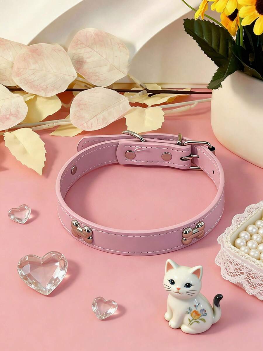 奢华粉色狗狗项圈 - 经典时尚宠物配饰 - 粉色 - 查看 1
