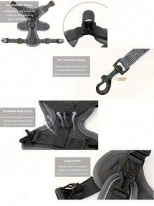 反光宠物胸背带和牵引绳套装，适用于犬猫，防逃脱可调节小型犬胸背带，带柔软网眼 - 咖啡棕 - 查看 3