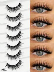 Rikuaild 7对自然妆效假睫毛，整条式，柔软蓬松，交叉加长设计，打造迷人妆容，仿貂毛材质，适合日常及派对妆容 - 持久自然，打造魅惑睫毛效果 - 自然纖長款 - 查看 14