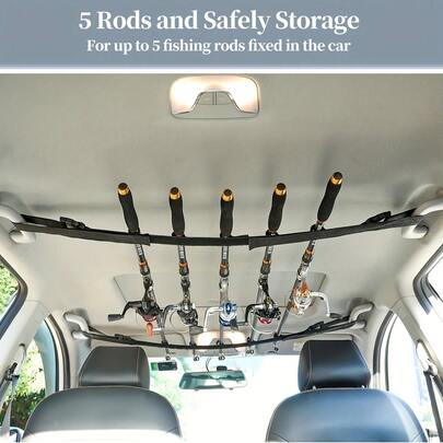 Soporte para varillas de pesca de 5 barras de alta resistencia para techo de coche, montaje ajustable en techo/marco de coche, apto para varillas de 30-54 pulgadas, adecuado para camiones, sedanes, SUV, compatible con equipo de pesca y caza