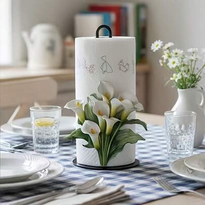 1 Giá đựng khăn giấy nhà bếp/phòng tắm họa tiết hoa loa kèn, giá đựng khăn giấy để bàn dạng đứng, giá đựng khăn giấy trang trí cho bàn bếp, hộp đựng đồ đa chức năng, giá đựng khăn giấy kiểu dáng thẩm mỹ INS.