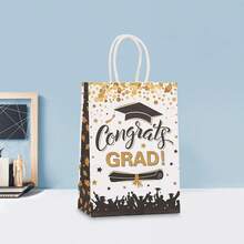8/16pcs Assorted Paper Bags, Black & Gold Color-Blocking High-End Feel Reinforced Handle Gift Bags, Suitable For Graduation Party, Birthday, Campus Events, Anniversary Celebration, Graduation Ceremony Souvenirs - 469 - View 5