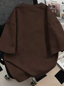 珍珠奶茶印花圓領女款大尺碼休閒簡約夏季上衣，袖口印花短袖，適合日常穿著、海邊度假、外出、旅行、派對，女款夏季度假上衣 - 咖啡棕 - 查看 6