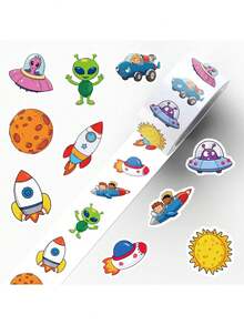 500张/卷 可爱卡通火箭太空贴纸，装饰贴纸，适用于日记本、文具、手机、行李箱、笔记本、剪贴簿等 - 1 Set - 查看 11