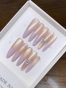 Móng tay giả thủ công nguyên chất, hình bầu dục dài; Móng tay kiểu Pháp màu hồng được vẽ tay theo yêu cầu, thiết kế tối giản thanh lịch chất lượng cao, móng tay kiểu dáng mùa xuân/hè, móng tay phong cách Y2K, móng tay giả độc đáo sáng tạo, làm móng hàng ngày, móng tay kiểu dáng hiện đại dễ thương, phù hợp sử dụng hàng ngày, có thể tháo rời và tái sử dụng. - Nhiều màu - Xem 11