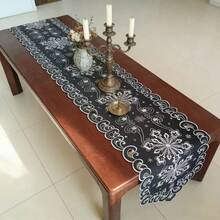 Multi-Size Solid Color Hollow Embroidered Tablecloth, Table Runner For Home Gatherings, Dining Table, Coffee Table, TV Cabinet, Shoe Cabinet, Chest Of Drawers Decor - Black - View 2