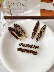2 piezas Clips para el cabello de mujer de estampado de leopardo versátil, clips para la parte superior de la onda de la boca de pato, accesorios para el cabello sin costuras, para festival, fiesta - Multicolor - Ver 2