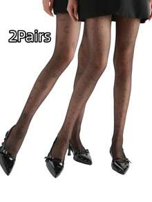 1双女士超薄日月纹身印花透明连裤袜，高弹朋克哥特风紧身裤，适合Y2K街头服饰 - 彩色 - 查看 10