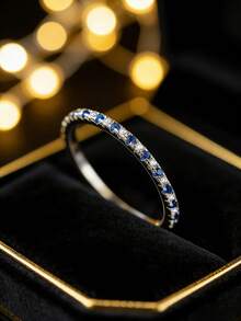 Nhẫn bạc 925 đính kim cương xanh trắng hình tròn, thiết kế tinh tế, trang sức bạc cao cấp độc đáo, món quà thanh lịch dành cho người bạn thân nhất. - trắng - Xem 9