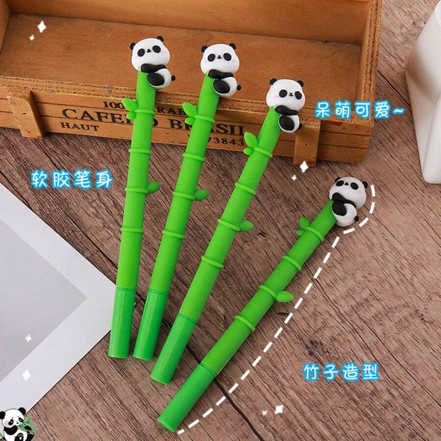 1 pieza Bolígrafo con forma de panda, bolígrafo de agua con lindo panda sobre bambú, artículos de papelería con diseño de dibujos animados para estudiantes - Rectángulo - Ver 1