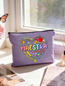 Maestra 教师化妆包，送给女教师的爱心礼物，苹果图案设计，心形印花化妆包，返校铅笔盒，洗漱包，旅行包，毕业生日礼物，教师用品收纳包，创意教师礼物，教师化妆包 - 彩色 - 查看 16