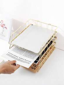 A4 Desktop File Organizer Rack, Removable Tabletop Study & Office Document Storage Metal Stand, Stackable Metal Desk Letter Tray/A4 Paper Holder, File Organizer For Office, School, Home,School Supplies,Back To School - A4桌面鍛鐵架 - 查看 1