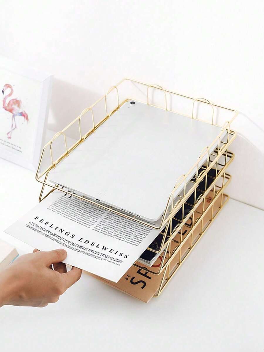 A4 Desktop File Organizer Rack, Removable Tabletop Study & Office Document Storage Metal Stand, Stackable Metal Desk Letter Tray/A4 Paper Holder, File Organizer For Office, School, Home,School Supplies,Back To School - A4桌面鍛鐵架 - 查看 1