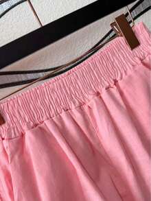 Linen Shirt And Shorts Set (2 Pieces), Lined With Elastic. - merah muda terang - View 5
