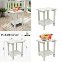 Mesa auxiliar para exterior resistente a la intemperie doble mesa auxiliar Adirondack pequeña mesa auxiliar interior para silla mesa de patio de 17 pulgadas para piscina terraza y porche - Blanco - Ver 1