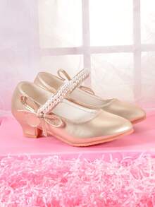 Sepatu Hak Tinggi Putri untuk Anak Perempuan, Sepatu Gaun Modis untuk Pertunjukan, Pesta Ulang Tahun, Putih - Emas - View 3