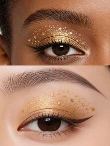 6 pièces Tatouage temporaire à la feuille d'or pour le maquillage des yeux, convient pour les fêtes, les mariées, la photographie, le carnaval, les rassemblements, le maquillage quotidien. Autocollants de tatouage de taches de rousseur pailletées pour le maquillage des yeux pour femmes - Doré - Voir 5
