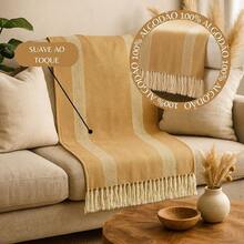 Manta Decorativa Casal Algodão - Toque Suave com Franjas - 2,40m x 1,60m - Caramelo - Visão 7