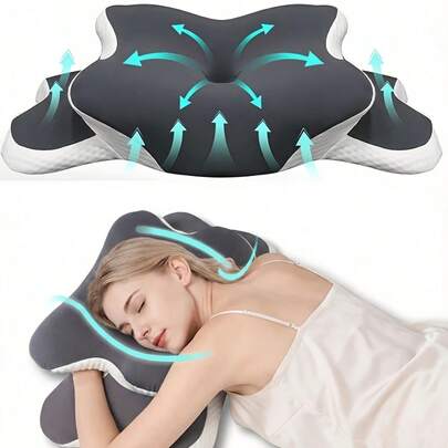Ergonomic Memory Foam Butterfly Neck Pillow With C-Shape/Dual Height Adjustment, Transparent Cover Provides Support - Sleep Aid Pillow For Side/Back/Stomach Sleepers, Suitable For Travel And Home Use, Machine Washable