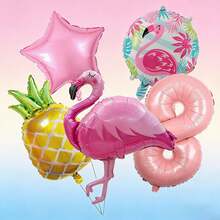 A Set Of 5 Aluminium Foil Balloons Featuring Flamingos, Pineapples, Stars And Circles, Plus Pink Numbers 0–9, Ideal For Birthday Parties, Weddings, Gender Reveal Parties, Anniversaries, Themed Parties, Housewarming Parties, - View 10