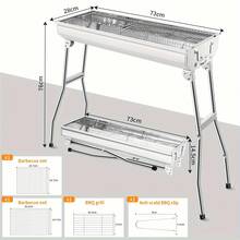 Barbecue pieghevole in acciaio inox per il giardino - 73*33,5*70 cm barbecue portatile e pieghevole - in acciaio inox - argento - Visualizzare 6